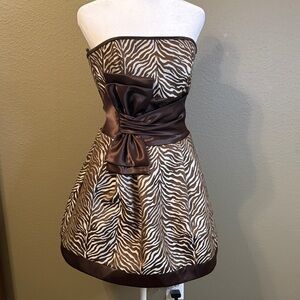 Jessica McClintock Brown Zebra Strapless Dress